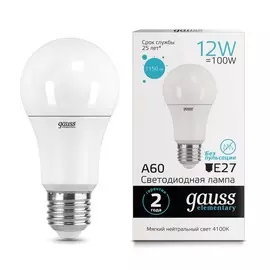 Gauss LED Elementary A60 12W E27 4100K 1/10/50