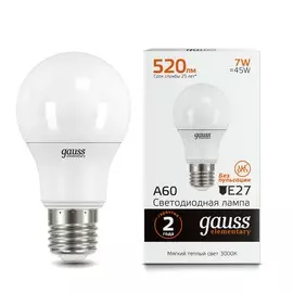 Gauss LED Elementary A60 7W E27 3000K 1/10/100