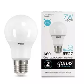 Gauss LED Elementary A60 7W E27 4100K 1/10/100