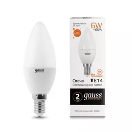 Gauss LED Elementary Candle 6W E14 3000K 1/10/100