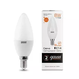 Gauss LED Elementary Candle 8W E14 3000K 1/10/100