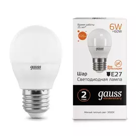 Gauss LED Elementary Globe 6W E27 3000K 1/10/100