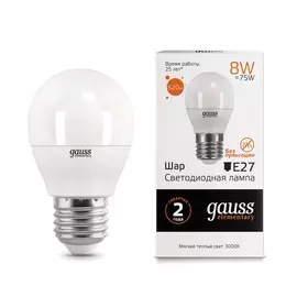 Gauss LED Elementary Globe 8W E27 3000K 1/10/100