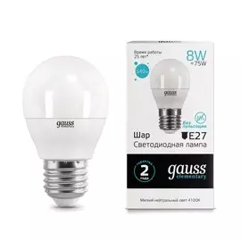 Gauss LED Elementary Globe 8W E27 4100K 1/10/100