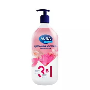 Гель для душа AURA Family Цветочный коктейль 1000 мл