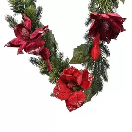 Гирлянда еловая с цветами Kaemingk 180 см