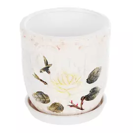 Горшок цветочный с поддоном Dehua ceramic, дизайн rosebud 12x12x11см