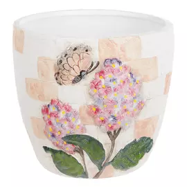 Горшок цветочный с поддоном Dehua ceramic pink flower d15