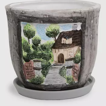 Горшок для цветов Fujian Jianteng Дом c поддоном 18х18х16 см