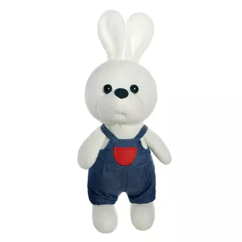 Игрушка мягкая Abtoys Knitted Зайка мальчик вязаный в джинсовом комбинезончике 25 см
