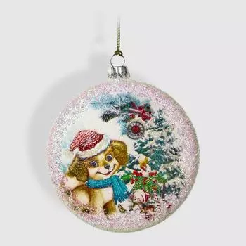 Игрушка новогодняя Krebs int пес в шапке Санты 9 см