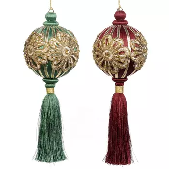 Игрушка ёлочная Goodwill шар бургунди, зелёный с кисточкой в ассортименте 10 см