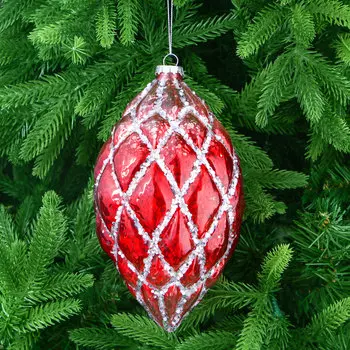 Игрушка ёлочная Yancheng Shiny стеклянная красная с блёстками 12х20 см