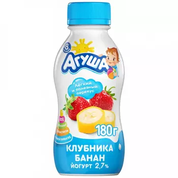 Йогурт питьевой Агуша Клубника-банан, 2,7%, с 8 месяцев, 180 г