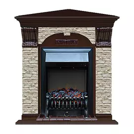 Каминокомплект арочно-угловой Glenrich портал Грот одноцветный с Дубом 46 и очагом Fobos BL 106,5х81х98 см