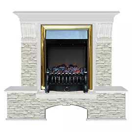 Каминокомплект Glenrich Бостон портал Грот одноцветный с белым дубом и очагом Fobos BR 122х40х108,5 см