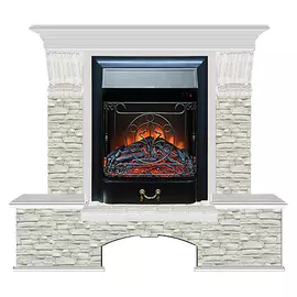 Каминокомплект Glenrich Бостон портал Грот одноцветный с белым дубом и очагом Magestic BL 122х40х108,5 см
