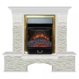 Каминокомплект Glenrich Бостон портал Грот одноцветный с белым дубом и очагом Magestic BR 122х40х108,5 см