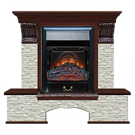 Каминокомплект Glenrich Бостон портал Грот одноцветный с красным деревом и очагом Majestic BL 122х40х108,5 см