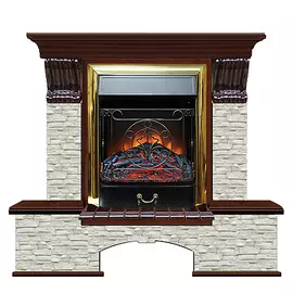 Каминокомплект Glenrich Бостон портал Грот одноцветный с красным деревом и очагом Majestic BR 122х40х108,5 см