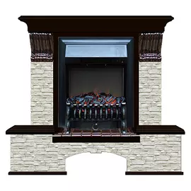 Каминокомплект Glenrich Бостон портал Грот одноцветный с Венге и очагом Fobos BL 122х40х108,5 см