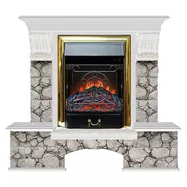 Каминокомплект Glenrich Бостон портал Карелия с белым дубом и очагом Magestic BR 122х40х108,5 см