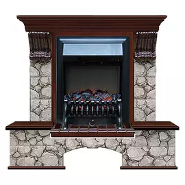 Каминокомплект Glenrich Бостон портал Карелия с красным деревом и очагом Fobos BL 122х40х108,5 см