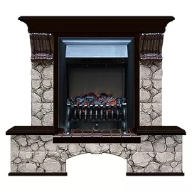 Каминокомплект Glenrich Бостон портал Карелия с Венге и очагом Fobos BL 122х40х108,5 см