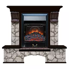 Каминокомплект Glenrich Бостон портал Карелия с Венге и очагом Magestic BL 122х40х108,5 см