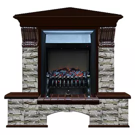 Каминокомплект угловой Glenrich Бостон портал Алтай с дубом 46 и очагом Fobos BL 122х83х109 см