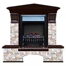 Каминокомплект угловой Glenrich Бостон портал Арбат с дубом 46 и очагом Fobos BL 122х83х109 см