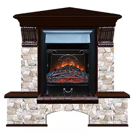 Каминокомплект угловой Glenrich Бостон портал Арбат с дубом 46 и очагом Magestic BL 122х83х109 см