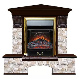 Каминокомплект угловой Glenrich Бостон портал Арбат с дубом 46 и очагом Magestic BR 122х83х109 см