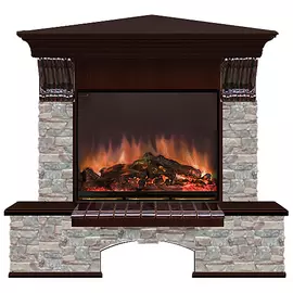 Каминокомплект угловой Glenrich Бостон портал Грот цветной с дубом 46 и очагом Arte 23 122х90х102 см