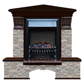 Каминокомплект угловой Glenrich Бостон портал Грот цветной с дубом 46 и очагом Fobos BL 122х83х109 см