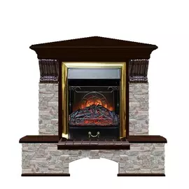 Каминокомплект угловой Glenrich Бостон портал Грот цветной с дубом 46 и очагом Magestic BR 122х83х109 см
