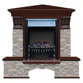 Каминокомплект угловой Glenrich Бостон портал Грот цветной с красным деревом и очагом Fobos BL 122х83х109 см