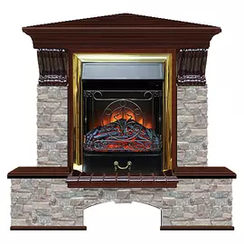 Каминокомплект угловой Glenrich Бостон портал Грот цветной с красным деревом и очагом Magestic BR 122х83х109 см
