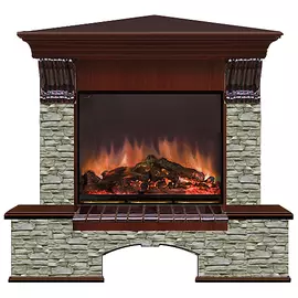 Каминокомплект угловой Glenrich Бостон портал Грот одноцветный с красным деревом и очагом Arte 23 122х90х102 см