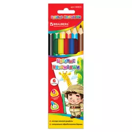 Карандаши цветные Brauberg утолщенные, трехгранные 6 цв