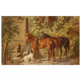 Картина Лошади у крыльца 50х62,5 см