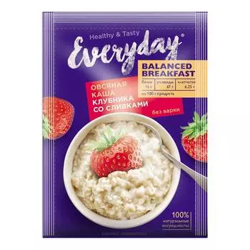 Каша Everyday овсяная клубника со сливками, 40 г