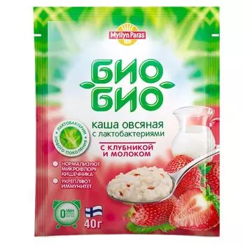 Каша овсяная Myllyn Paras Био-Био клубника с молоком, 40 г