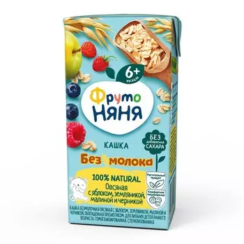 Кашка безмолочная ФрутоНяня овсяная с яблоком и миксом ягод, 200 мл