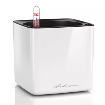 Кашпо с автополивом Lechuza Cube Glossy белый блестящий 14x14x14 см