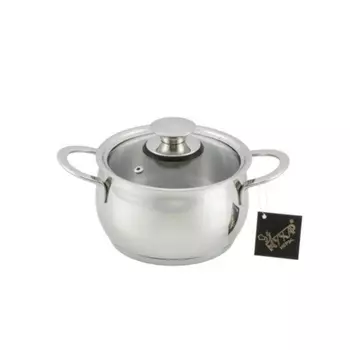 Кастрюля Кухар нержавеющая сталь, стеклянная крышка Магнолия Престиж 1,8 л