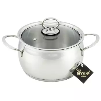 Кастрюля Кухар нержавеющая сталь, стеклянная крышка Магнолия Классика 1,8 л