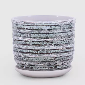 Керамический горшок с поддоном Композит Кукушка белый с голубым и черным 19 см