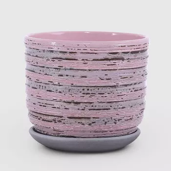 Керамический горшок с поддоном Композит Кукушка розовый с черным 12 см