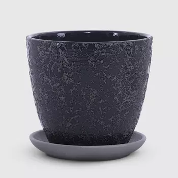 Керамический горшок с поддоном Композит Маджента черный с серым 15 см
